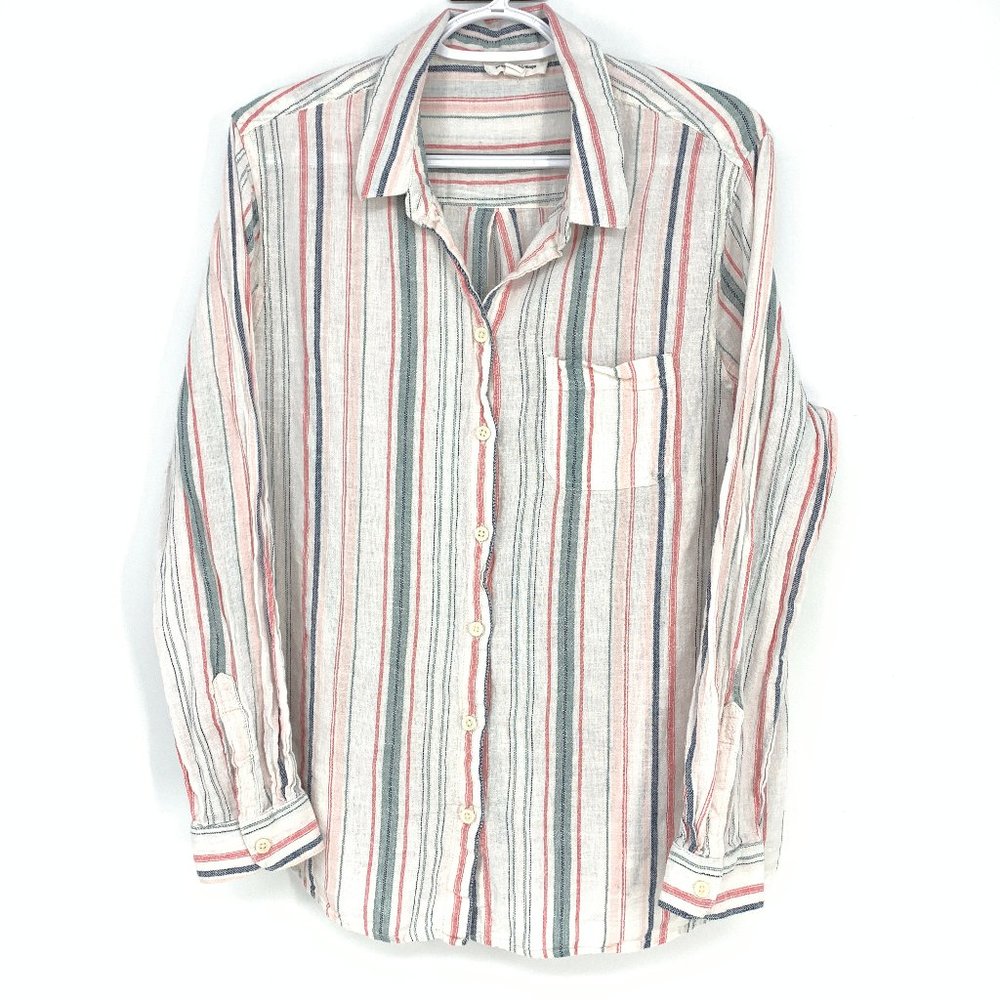 beachlunchlounge Striped Button-Down Shirt in White, Red, Green